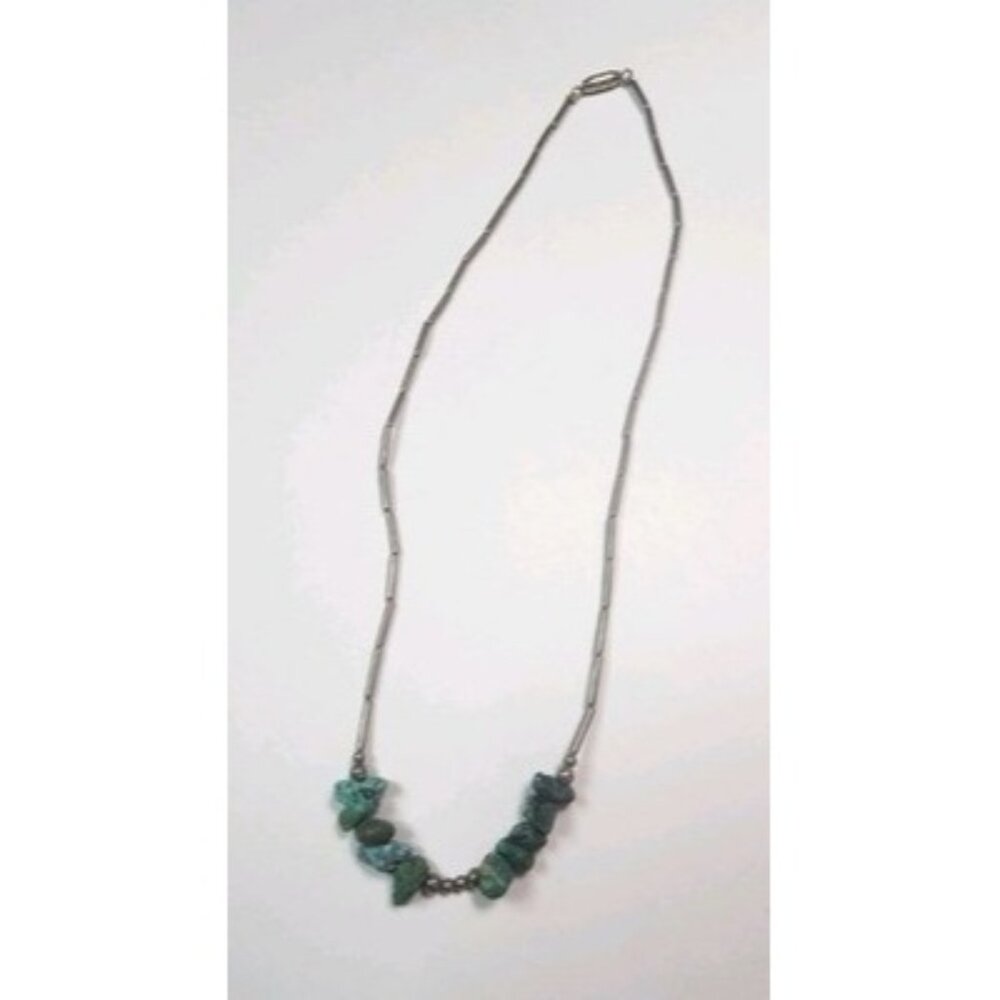 Vintage Native American Indian Liquid silver w/10 turquoise stones‎ necklace 17"